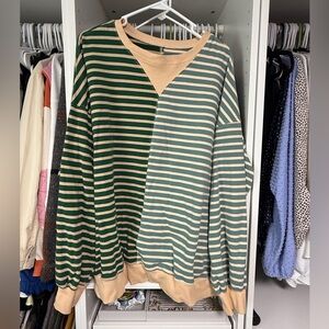 Striped Green and Beige Colorblock Women’s Sweater